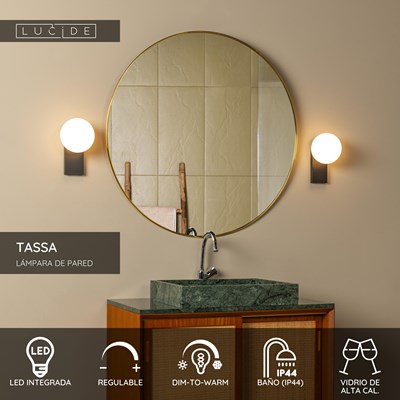 Lucide TASSA - Lámpara de pared Baño - LED Dim to warm - 1x10W 1800K/3000K - IP44 - Negro